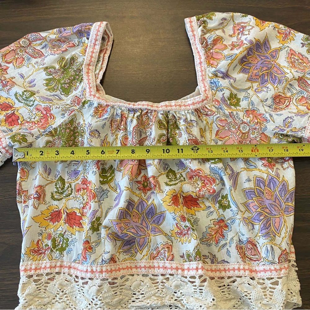 Christian Siriano Cropped Blouse Women's XL Linen Floral Crochet Boho Hippie Top - Picture 9 of 9